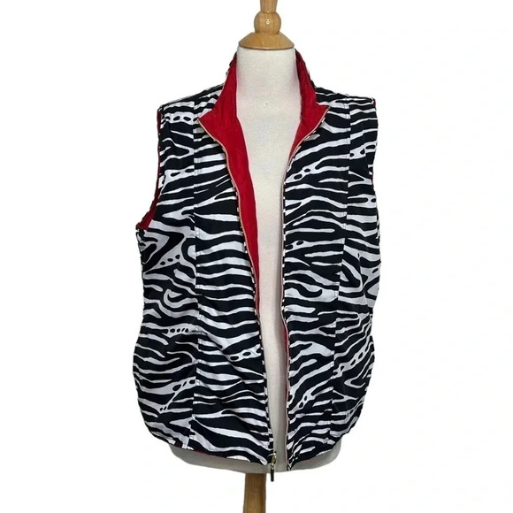 Casual Identity XL red + black/white zebra print reversible‎ quilted vest - Picture 7 of 11